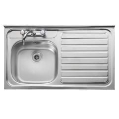 Leisure Contract Square Front 1.0 Bowl Kitchen Sink Right Hand Drainer - Stainless Steel