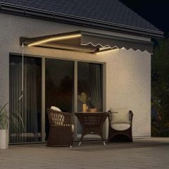 Outsunny Electric Retractable Awning With LED Light 2.5 x 2m - Grey - 840-256V71GY