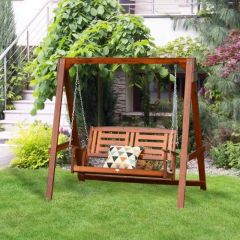 Outsunny 2 Seater Armrest Wooden Swing Chair - Teak - 84A-172