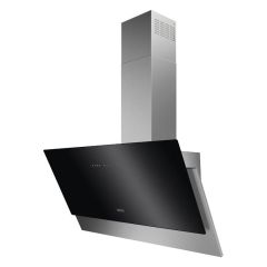 Zanussi ZFV919Y 90cm Angled Chimney Hood - Stainless Steel And Black Gloss - Mounted Angled Front Side View