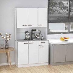HOMCOM Freestanding Kitchen Cabinet with 6 Doors - White - 801-026V81WT