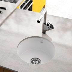 Thomas Denby Metro 1 Bowl Ceramic Round Bowl Kitchen Sink - White - MET1060