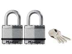 Master Lock Excell Laminated Steel 45mm Padlock - 24mm Shackle - Keyed Alike x 2 - MLKM1T