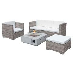 Oseasons® Acorn Rattan 5 Seat Lounge Sofa Set with GRC Firepit - Dove Grey/White - 107058