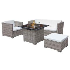 Oseasons® Acorn Rattan 5 Seat Firepit Lounge Set - Dove Grey/White - 107059