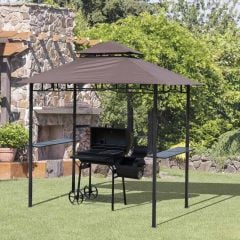 Outsunny Double-Tier BBQ Gazebo Shelter 2.5M (8ft) with Side Shelves - Coffee - 01-0272