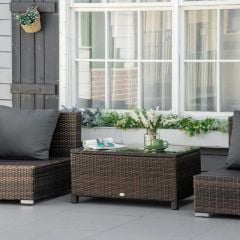 Outsunny Rattan Coffee Table with Glass Table Top - 850mm - Brown - 01-0721