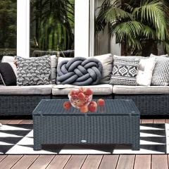 Outsunny Rattan Coffee Table with Glass Table Top - 850mm - Black - 01-0722