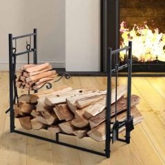 Outsunny Firewood Stand Log Rack Holder - Black - 842-129