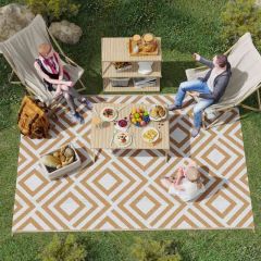 Outsunny Reversible Outdoor Rug with Carry Bag and Ground Stakes - Brown & White - 844-637V01TE