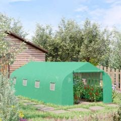 Outsunny Large Polytunnel Greenhouse with Roll-up Door & Windows 600L x 300W x 200Hcm - Green - 845-011