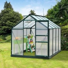 Outsunny 6 x 8ft Walk In Polycarbonate Greenhouse with Aluminium Frame - Dark Green - 845-059