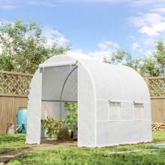 Outsunny Walk In Greenhouse with Roll-up Door & Windows 250L x 200W x 200Hcm - White - 845-071