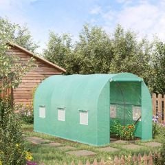 Outsunny Walk in Polytunnel Greenhouse with Galvanised Steel Frame 400L x 200W x 200Hcm - Green - 845-157