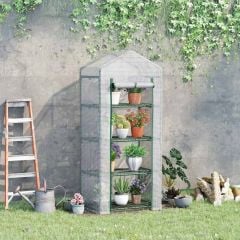 Outsunny 4 Tier Mini Greenhouse with Zip-Up Door 160H x 70L x 50Wcm - White - 845-228V02WT