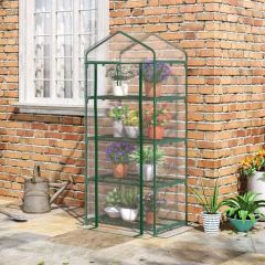 Outsunny 4 Tier Mini Greenhouse with Zip-Up Door 160H x 70L x 50Wcm - Transparent & Green - 845-228V03