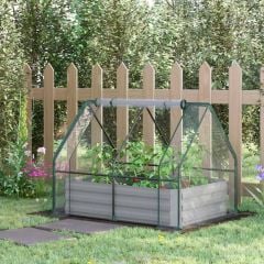 Outsunny Dual Use Steel Raised Garden Planter with Greenhouse 120L x 90W x 30Hcm - Clear & Grey - 845-520GY