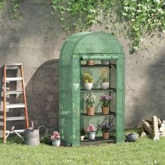 Outsunny Mini Greenhouse with Roll Up Door & Storage Shelf 80L x 49W x 160Hcm - Green - 845-607V01