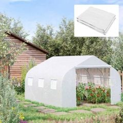 Outsunny Walk In Greenhouse Replacement Cover with Windows & Door 4.5 x 3 x 2m - White - 845-616V01WT