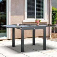 Outsunny Extending Garden Table with Glass Table Top - Black - 84B-297V00BK