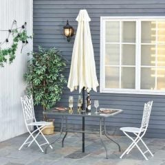 Outsunny Dining Table with Parasol Hole & Glass Table Top - Metal Frame - 1200mm - Carbon Grey - 84B-376V01