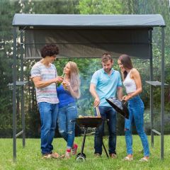 Outsunny Smoking BBQ Canopy Awning Shelter 2.2 x 1.4M with Side Shelves - Grey - 84C-174