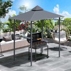 Outsunny Double-Tier BBQ Gazebo Shelter 2.5M (8ft) with Side Shelves - Grey - 84C-266GY