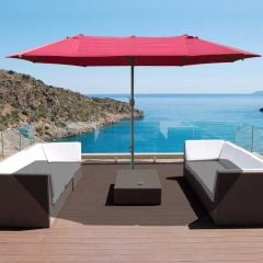 Outsunny 4.6m Double-Sided Crank Sun Shade with Cross Base - Wine Red - 84D-031V02WR