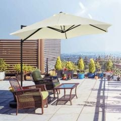 Outsunny 2.5M Cantilever Parasol with 360° Rotation with Cross Base - Beige - 84D-209V00BG