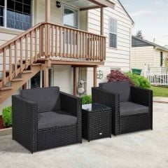 Outsunny 2-Seater Patio Rattan Sofa Furniture Set With Cushions - Black - 860-073V01BK