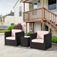 Outsunny 2-Seater Steel Rattan Sofa Furniture Set With Cushions - Brown- 860-073V01BN