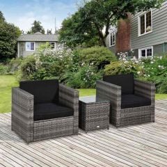 Outsunny 2-Seater Rattan Sofa Furniture Set With Cushions, Steel Frame - Grey - 860-073V01GY