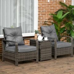 Outsunny 2-Seater PE Rattan Garden Set with Padded Chair Storage Table - Grey - 860-111V71GY
