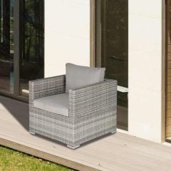 Outsunny Outdoor Single Wicker Garden Sofa Armchair - Grey- 860-141V70