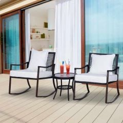 Outsunny 2 Seater Rocking Chair Bistro Set - Brown/Cream White - 863-031