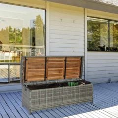 Outsunny Wicker Garden Bench W/Storage-Mixed Grey-865-007GY