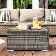 Outsunny Square Rattan Coffee Table with Glass Table Top - 650mm - Dark Grey - 867-069CG