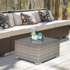 Outsunny Square Rattan Coffee Table with Glass Table Top - 650mm - Light Grey - 867-069GY