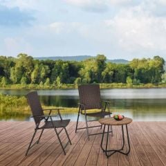 Outsunny 2pcs Steel Rattan Bistro Set with Armrest - Brown - 867-070