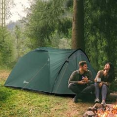 Outsunny Family Tent with Large Windows - 4 Man Tent - Green - A20-174GY