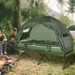 Outsunny 1 Man Tent Foldable Camping Tent With Sleeping Bag - 1 Man Tent - Army Green - B2-0006