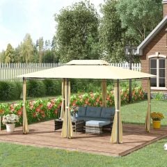 Outsunny Metal Gazebo with Curtains 4000x3000mm - Beige - 01-0154