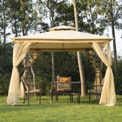 Outsunny Double Top Metal Gazebo with Mesh Curtains 3000x3000mm - Beige - 01-0874
