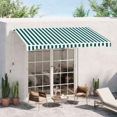 Outsunny Retractable Manual Awning - 3.5 x 2.5m - Green/White - 100110-006GW Main Image