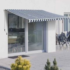 Outsunny Manual Retractable Awning 3 x 2.5m - Blue/White- 100110-007BW Main Image