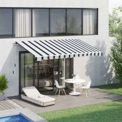 Outsunny Manual Retractable Awning 4 x 3m - Blue/White - 100110-009BW Main Image