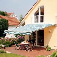 Outsunny Retractable Manual Awning 4 x 3m - Green/White - 100110-009GW Main Image