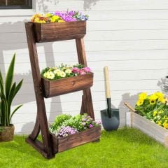 Outsunny 3 Tier Freestanding Raised Plant Rack - Brown - 845-466