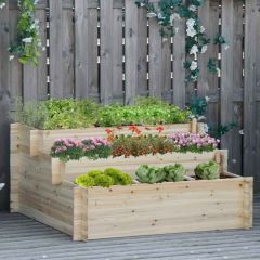 Outsunny 3 Tier Raised Garden Planter with 9 Grow Grids - Brown - 845-581