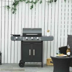 Outsunny 3+1 Deluxe Gas BBQ Grill With Two Wheels - Black - 846-064